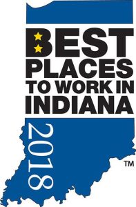 "Best Places to Work in Indiana 2018" logo.