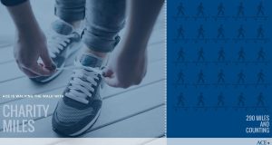 American College of Education promotion for "Charity Miles" with a focus on walking.