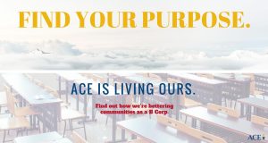 American College of Education advertisement highlighting their B Corp status and purpose.