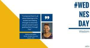 American College of Education graphic featuring a quote by Sabrina Hill-Gadlin on student guidance.