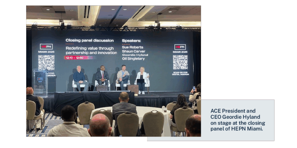 ACE President and CEO Geordie Hyland on stage at the closing panel of HEPN Miami.