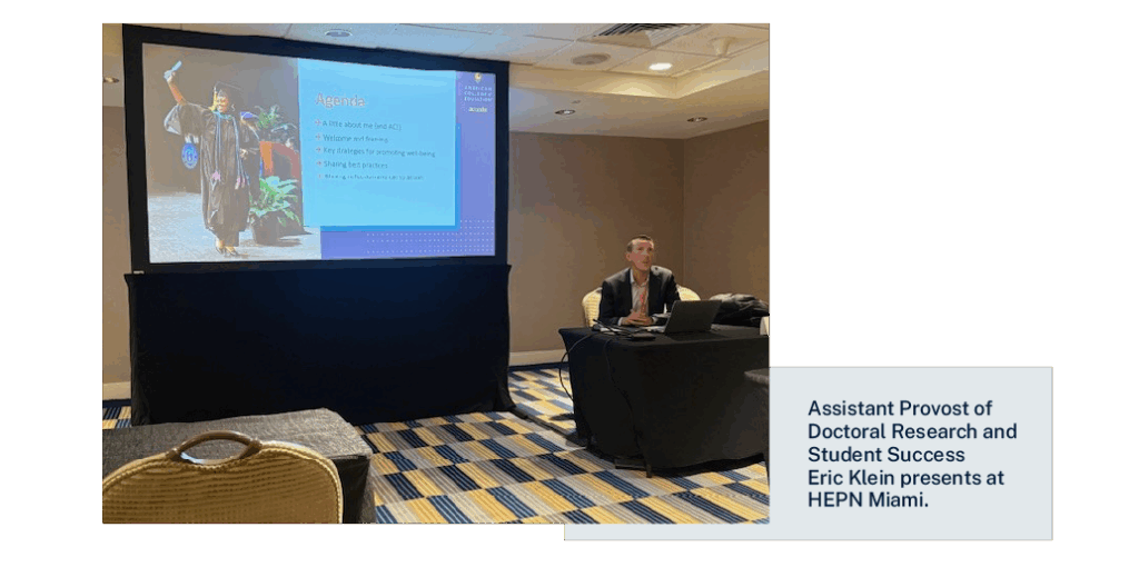 Assistant Provost of Doctoral Research and Student Success Eric Klein presents at HEPN Miami.