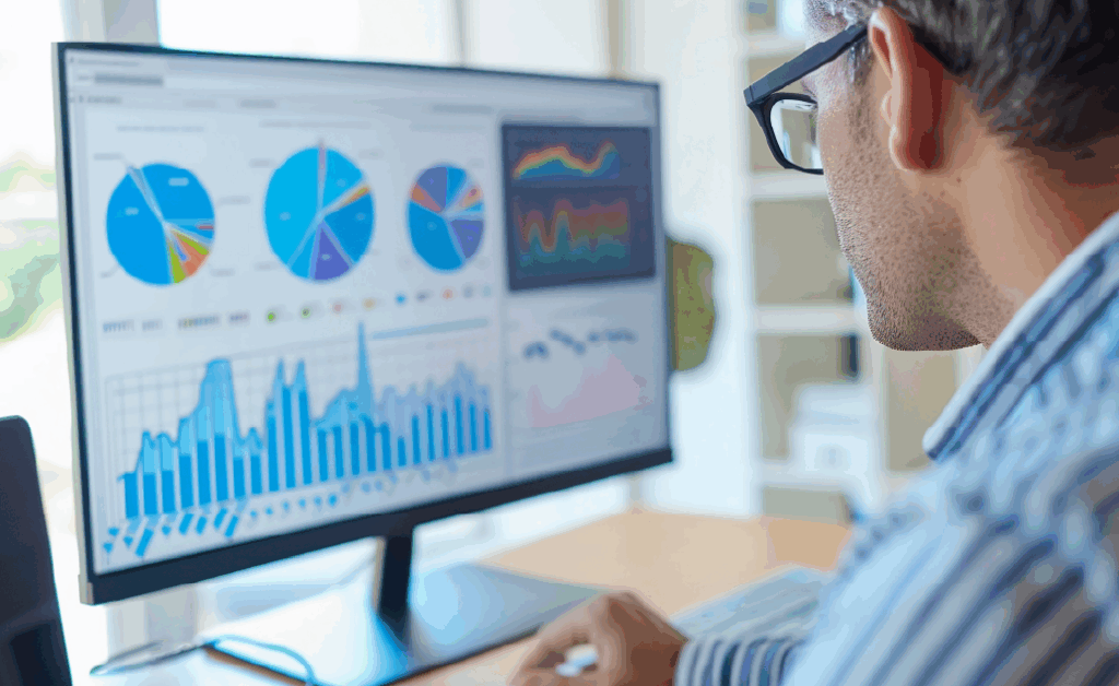 Image of person on a computer reviewing population health trends