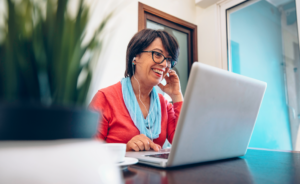 A woman working on her computer